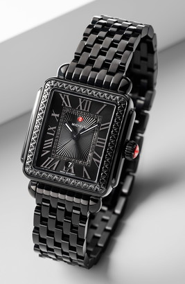 Michele Deco Madison Noir Diamond Dial Watch Head & Bracelet, 33mm