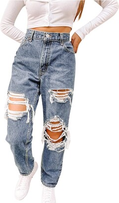 Innerternet Women's Straight Jeans High Waisted Baggy Tight Denim Stretch  Pants Elegant Trousers with Holes Streetwear Women Teen Girls - ShopStyle  Leggings