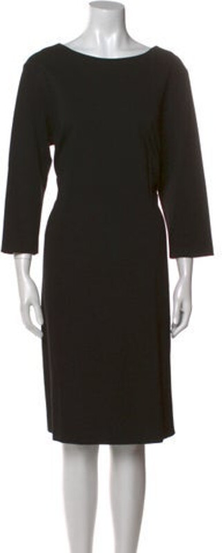 Les Copains Bateau Neckline Midi Length Dress w/ Tags Les Copains Shift Dress Black Pleated Accents Three-Quarter Sleeve with Bateau Neckline Concealed Zip Closure at Back