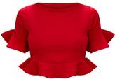 Thumbnail for your product : PrettyLittleThing Red Frill Shortsleeve Crop Top