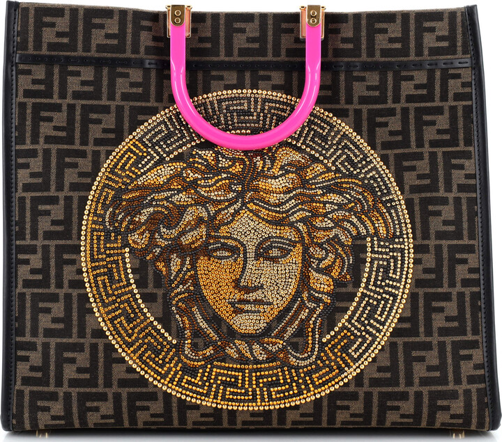 Versace x Fendi Fendace Sunshine Shopper Tote Embellished Zucca