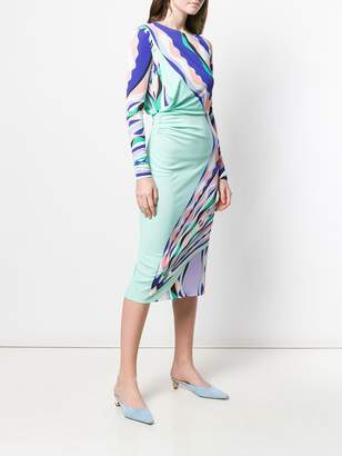 Emilio Pucci Burle Print Cold Shoulder Midi Dress