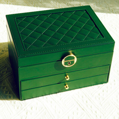 Jewelry Organizer Box For Necklace Earring Stud Bangle Bracelet Watch,Gift For Girls And Men,PU Leather Outside Soft Velvet Lining Inside,(Green/2 Dra