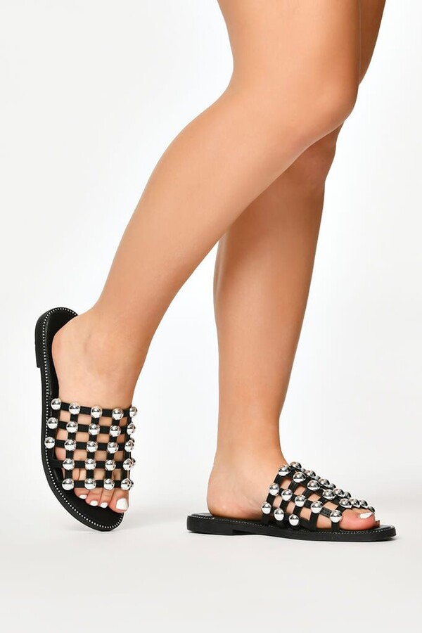 diamond studded flat sandals