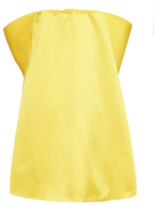 Sara Battaglia Bow-trim Strapless Satin Mini Dress - Yellow
