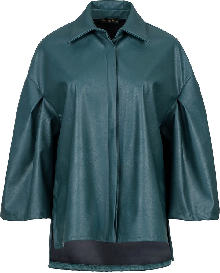 Conquista Women's Dark Green Faux Leather Jacket ShopStyle