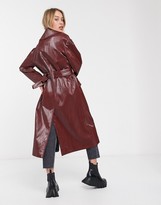Thumbnail for your product : Palones Croydon Burgundy PU Trench Coat in Burgundy
