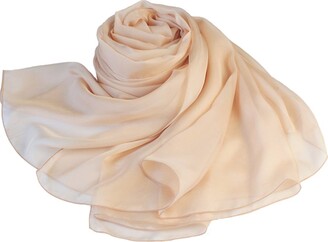 Forever Angel-Scarves Forever Angel Women's 100% Silk Chiffon Long Scarf Scarves Cream Vanilla Size 98.4" x 25.6" / 250cm x 65cm