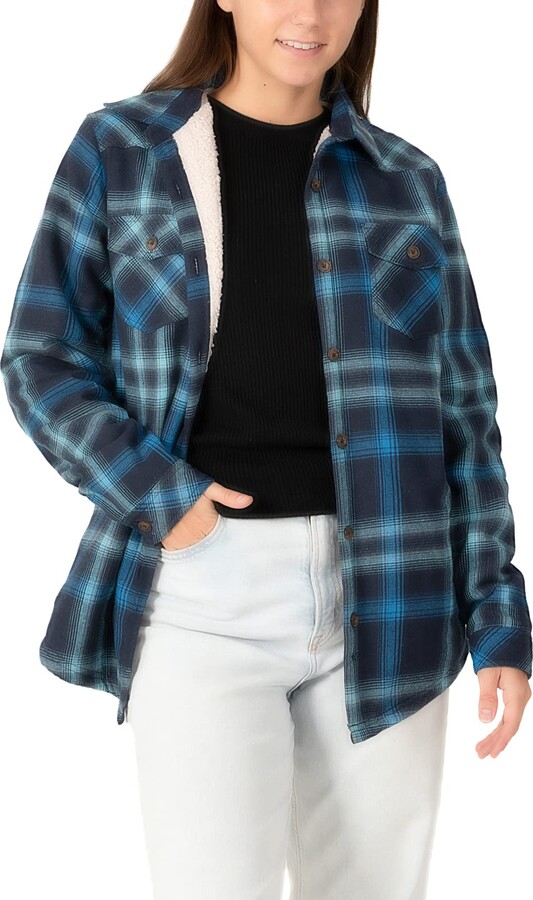 ZENTHACE Women Flannel Plaid Shacket Jacket Womens Sherpa Fleece Lined
