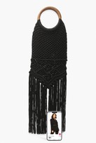 Thumbnail for your product : boohoo Fringed Macrame Wooden Handle Bag