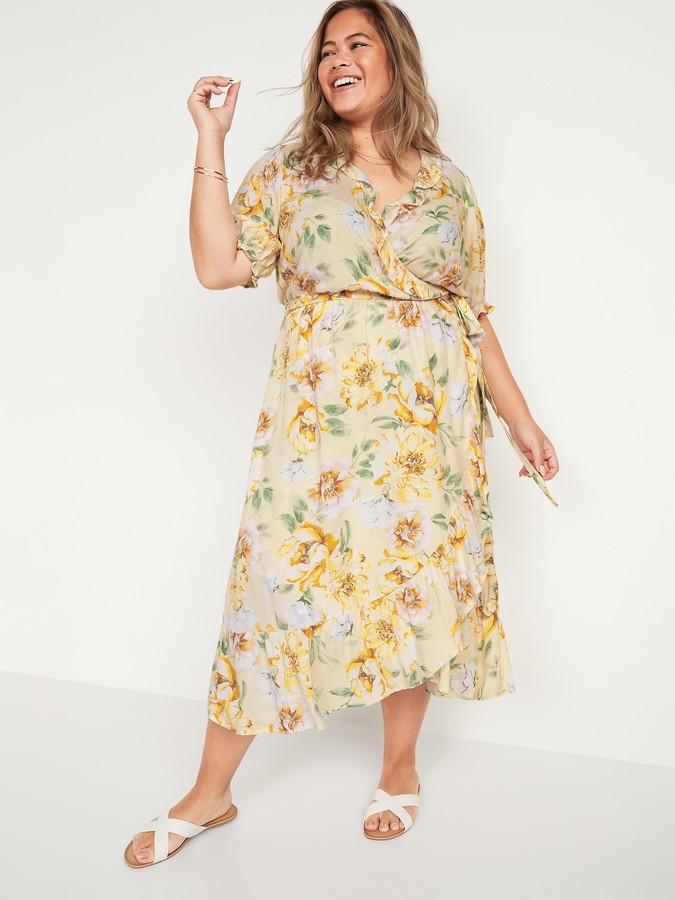 Old Navy Waist-Defined Ruffled Tie-Belt Plus-Size Midi Wrap Dress ...