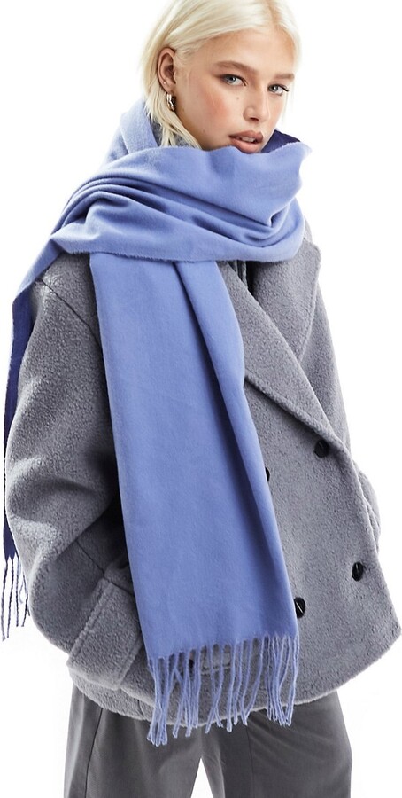 ASOS DESIGN woven tassel scarf in mid blue ShopStyle Scarves Wraps