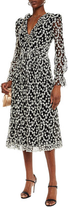 Philosophy di Lorenzo Serafini Tie-front Embroidered Cotton-blend Mesh Midi Dress
