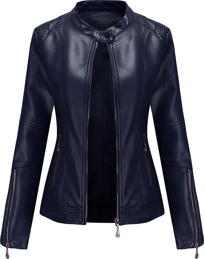 LY VAREY LIN Women's Asymmetrical Leather Jacket Loose PU Motor
