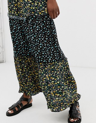 Only mix print floral maxi skirt