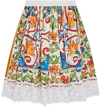 Dolce & Gabbana Cotton Lace Hem Midi Skirt