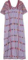 Thumbnail for your product : Pippa Embroidered Striped Cotton Kaftan - Purple