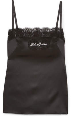 Dolce & Gabbana Embroidered Lace-trimmed Stretch Silk-blend Satin Camisole