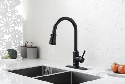 Kitchen Faucet Pull Out Spray Matte Black, Stainless Steel Made, 360 Rotating Nozzle For User- Water Use, Corrosion & Rust, Single Handle To Adjust Fl