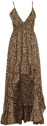 boohoo Leopard Strappy Ruffle Asymmetric Hem Maxi Dress