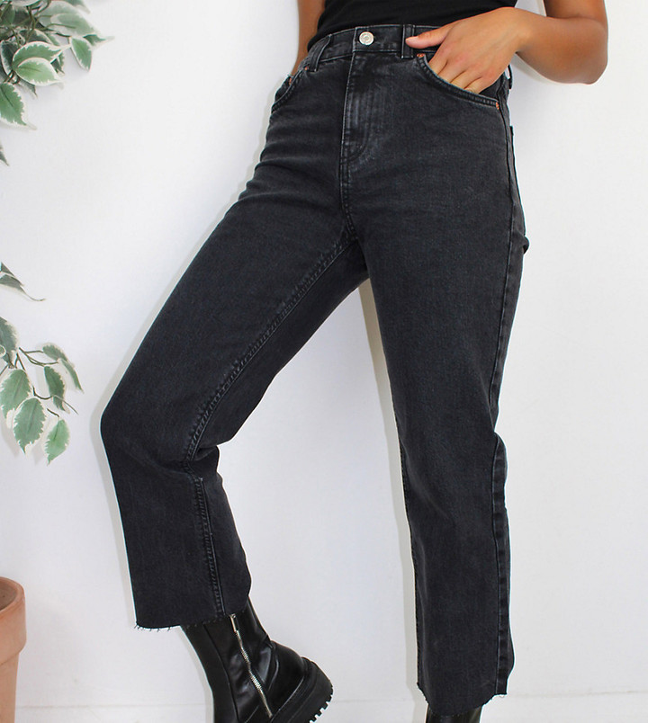 ASOS Petite ASOS DESIGN Petite high rise stretch 'effortless' crop kick  flare jeans in black - ShopStyle