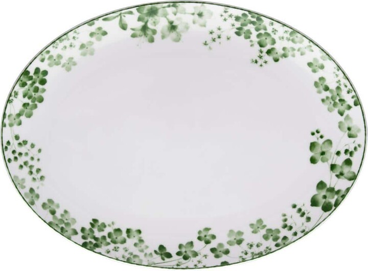 Noritake Bloomington Road 14 in. (White and Green) Porcelain Oval Platter