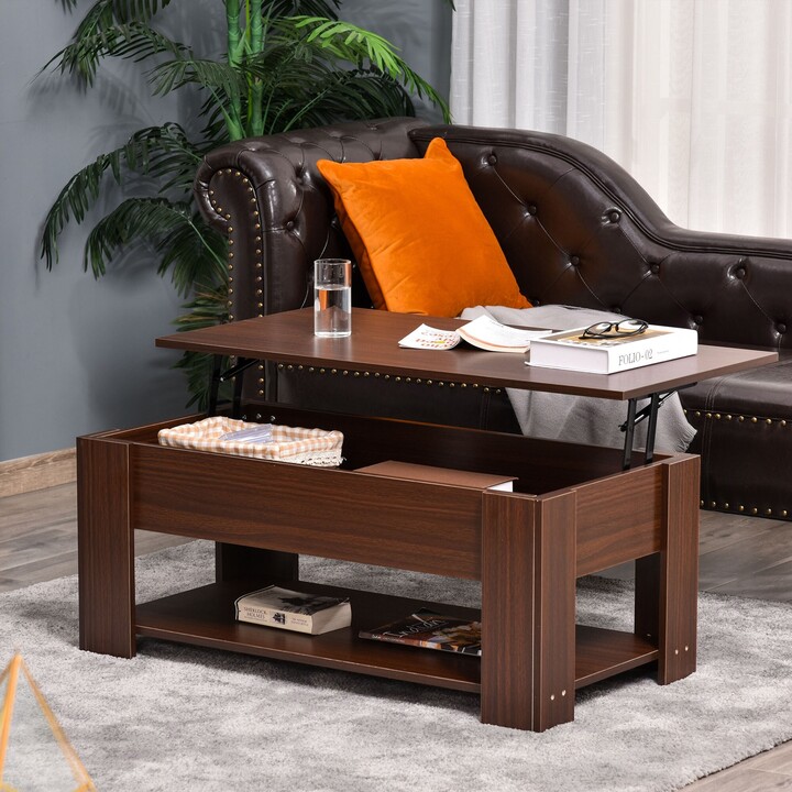 Lift Top Coffee Table with Hidden Storage Compartment and Open