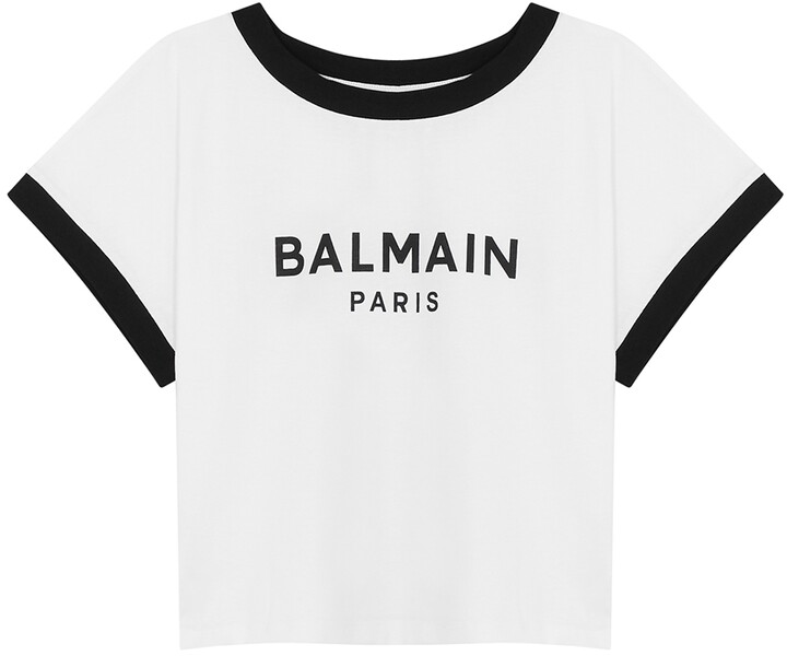Balmain KIDS White logo cotton cropped T-shirt (12-16 years) - ShopStyle  Girls' Tees
