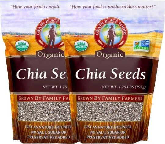 Grain Place Foods 1.75 lb Organic Non-GMO Chia Seeds - Pack of 2