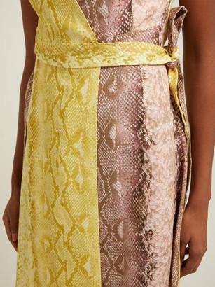 Emilia Wickstead Python-print Linen Panelled Midi Dress - Pink Print