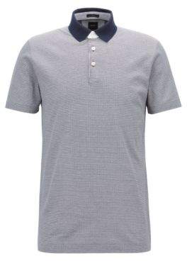 BOSS Hugo Tailored slim-fit polo shirt in monogram-printed cotton M Open Blue
