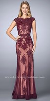 Thumbnail for your product : La Femme Scalloped Bateau Cascading Lace Evening Dress
