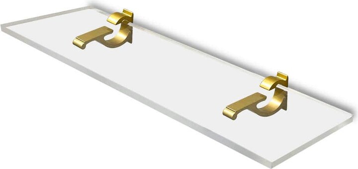 Fab Glass and Mirror 6 in. W. x 0.75 in. H x 30 in. D Floating Wall Mount Clear Acrylic Rectangular Shelf 3/4 in. Thick in Brass Brackets