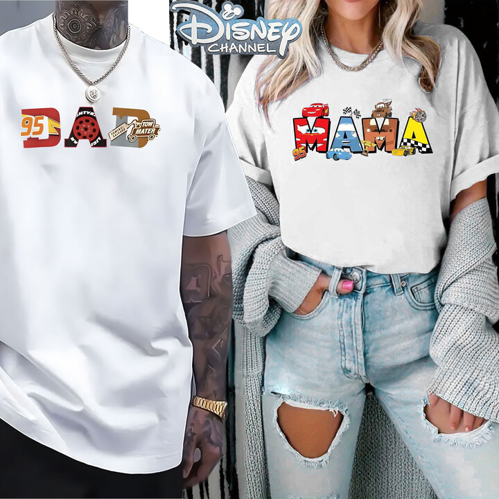 Disney Lightning McQueen T-shirt Cars Men & apos;s Women Cotton Top Tee Casual Couple Unisex Dad Mam Birthday Family Party Gift Shirts