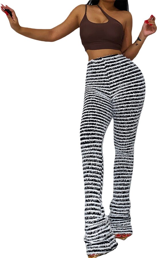 Chagoo Black and White Fuzzy Pants ShopStyle Trousers