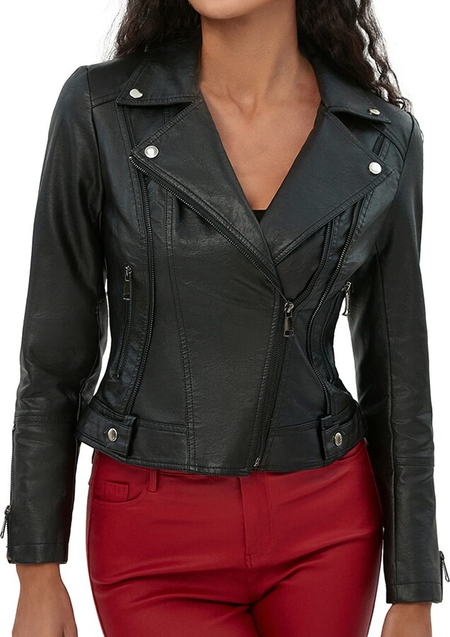 MODSGUE Biker Jacket Women's Moto Motorcycle Jacket Long Sleeve Biker