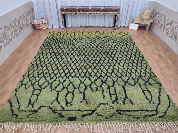 Etsy Handmade Green & Black Boujaad Wool Rug Authentic Moroccan Berber Carpet