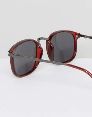 ASOS Square Sunglasses In Burgundy With Gunmetal Arms