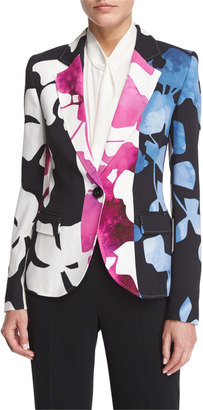 Escada Orchid-Print One-Button Jacket, Off White