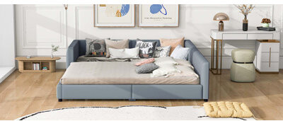 Latitude Run Queen Size & Twin XL Size Upholstered Platform Bed, Mother & Child Bed, PU Leather
