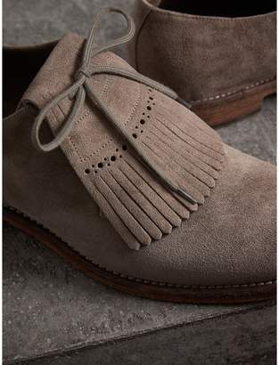 Burberry Lace-up Kiltie Fringe Suede Loafers