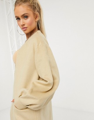 Helene Berman wool blend edge to edge balloon sleeve coat in camel