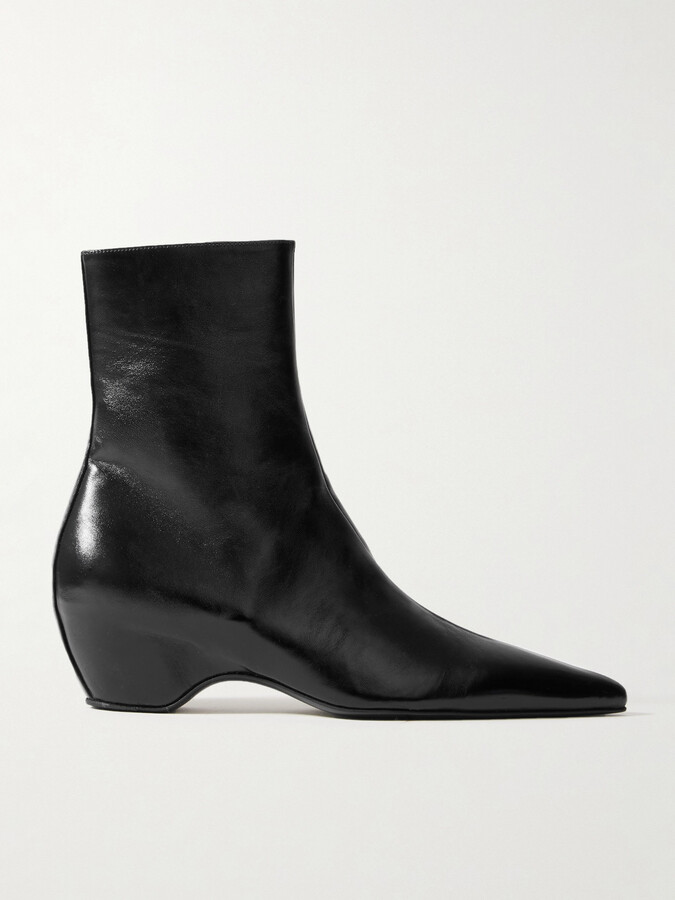 KHAITE Sybil Glossed-leather Ankle Boots - Black