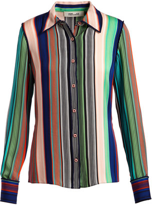 Diane von Furstenberg Long-Sleeve Collared Silk Shirt