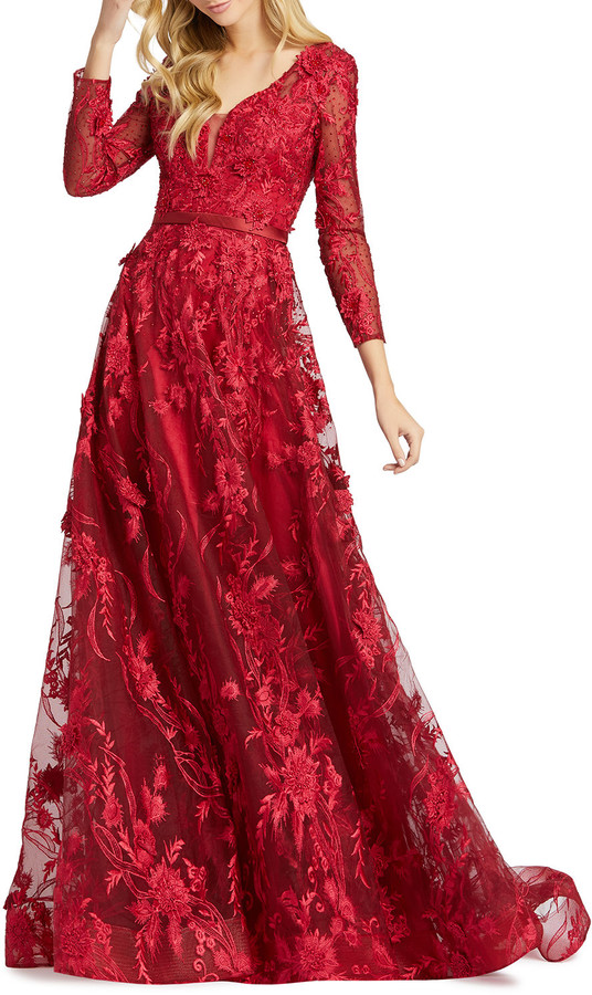 Mac duggal long sleeve floral embroidered trumpet gown Clearance