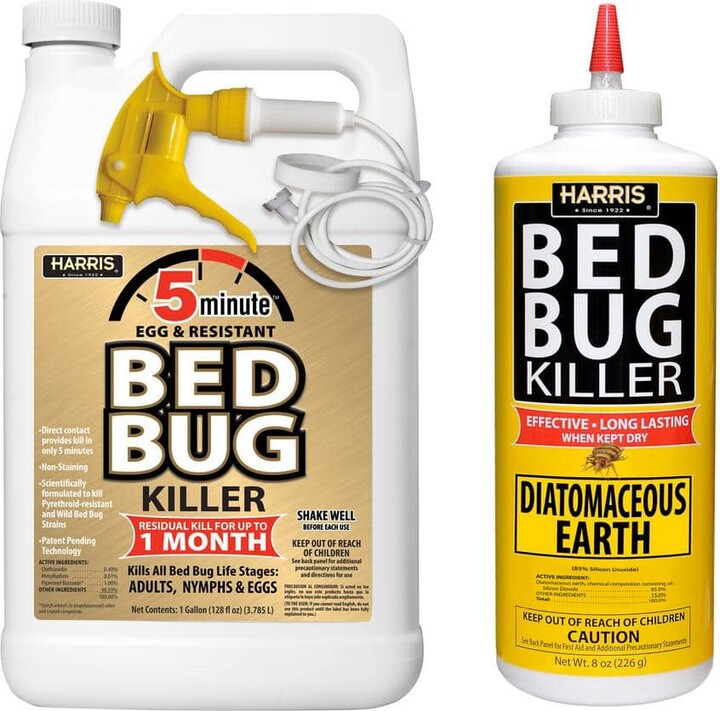 Harris 1 Gal. 5-Minute Professional Formula Egg and Resistant Bed Bug Insect Killer and 8 oz. Diatomaceous Earth Bed Bug Killer
