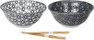 Design Studio Tokyo Nippon Black Bowl Set & Chopsticks - Stripe