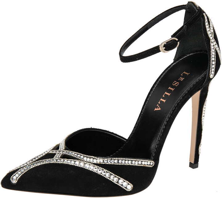 black pointed heels with strap