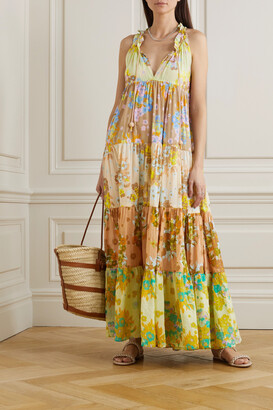 Yvonne S Hippy Tiered Floral-print Cotton-voile Maxi Dress - Yellow