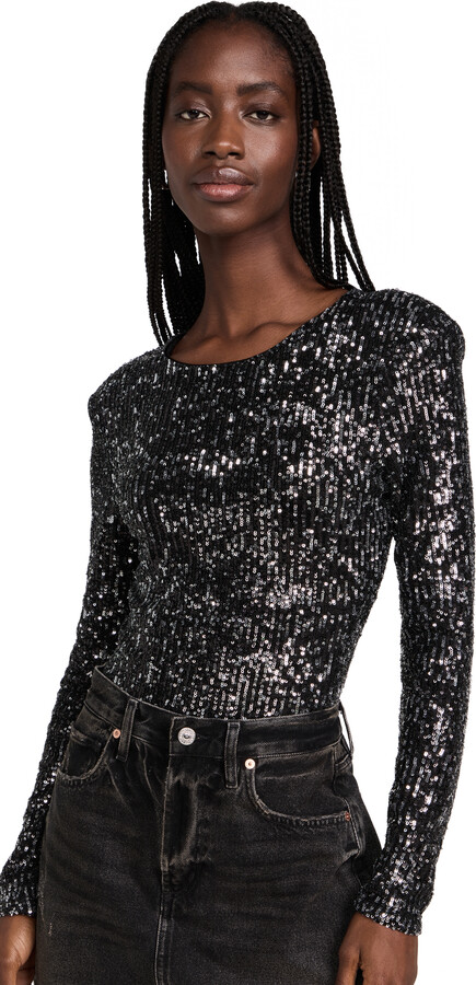 Black Long Sleeve Sequin Tops For Women | ShopStyle